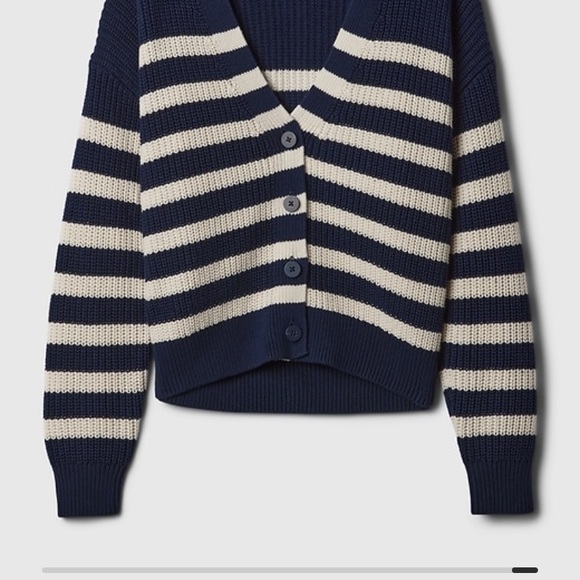 Shaker stitch cardigan small navy and white stripe - Picture 5 of 10